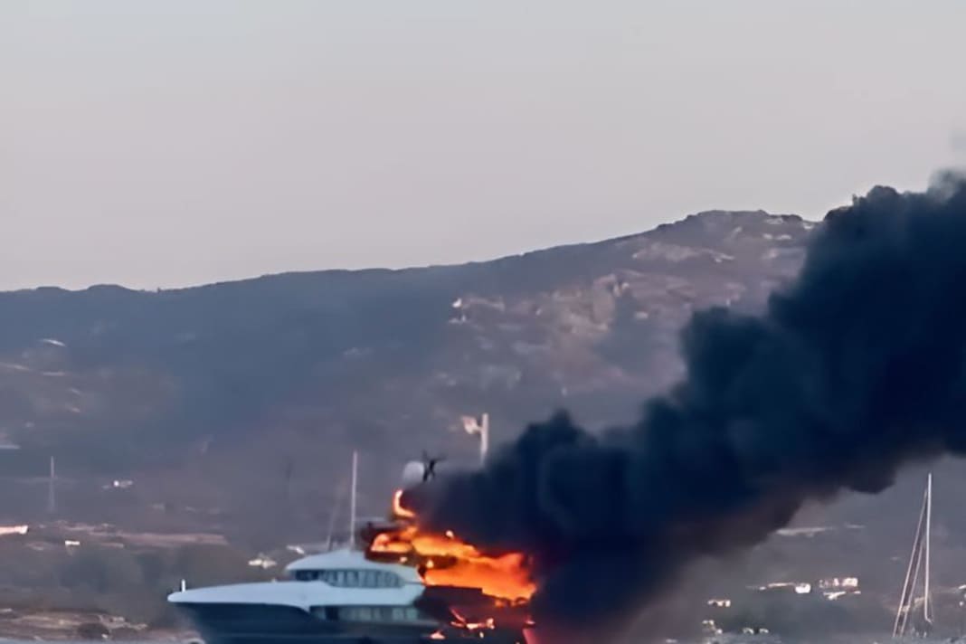 Column of smoke off the Sardinian coast