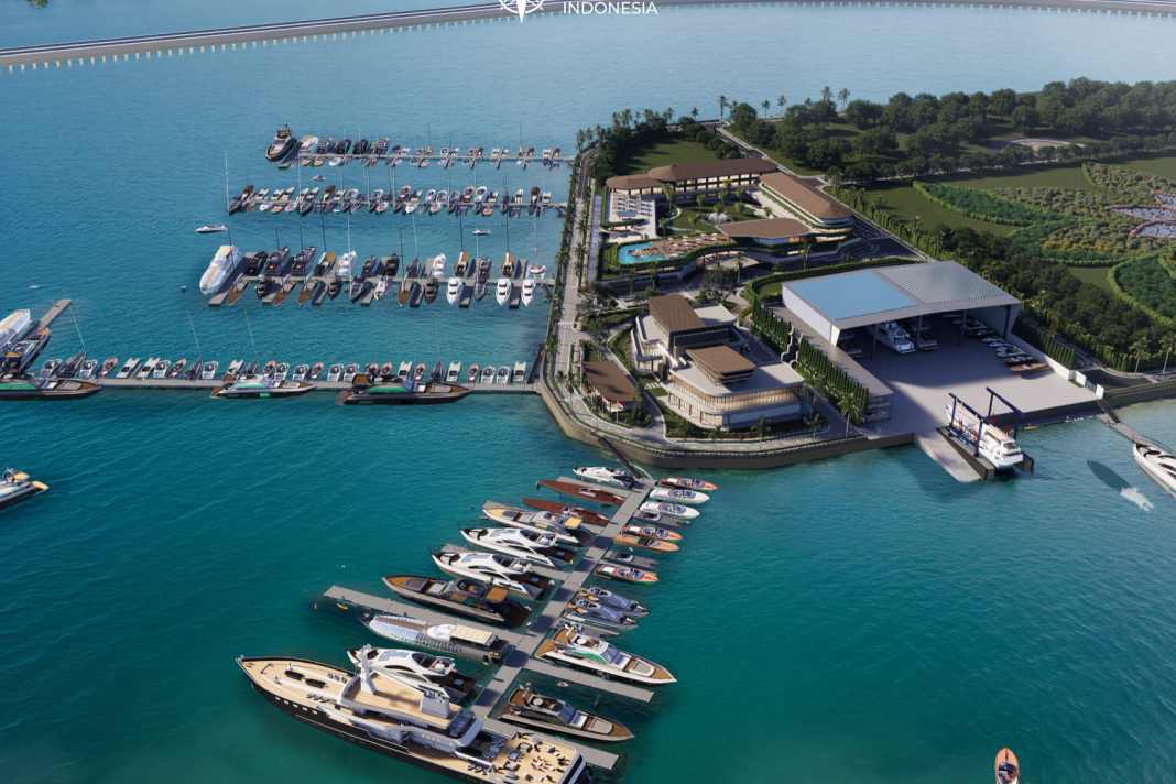 So soll die Bali Gapura Marina aussehen. Der erste Teil wird 2026 eingeweiht. Dann steht auch schon der Yachtservice (re.) offen.