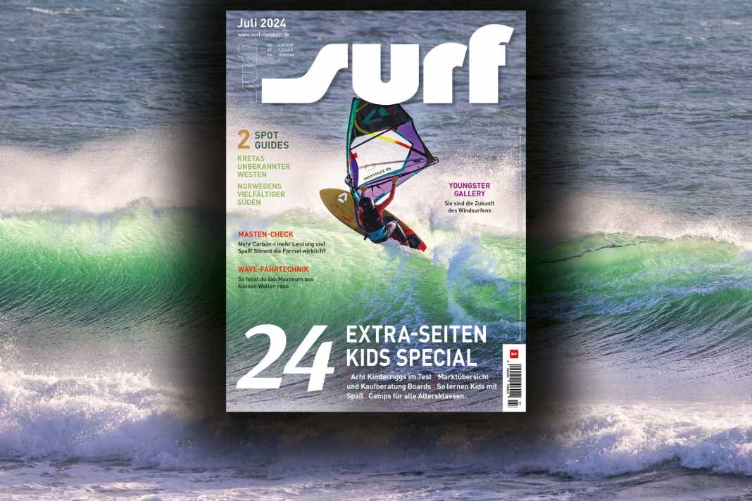 Only 15 years old and already radically on the move: On the cover of the July issue, Tom Pansard takes apart an official wave, photographed by John Carter