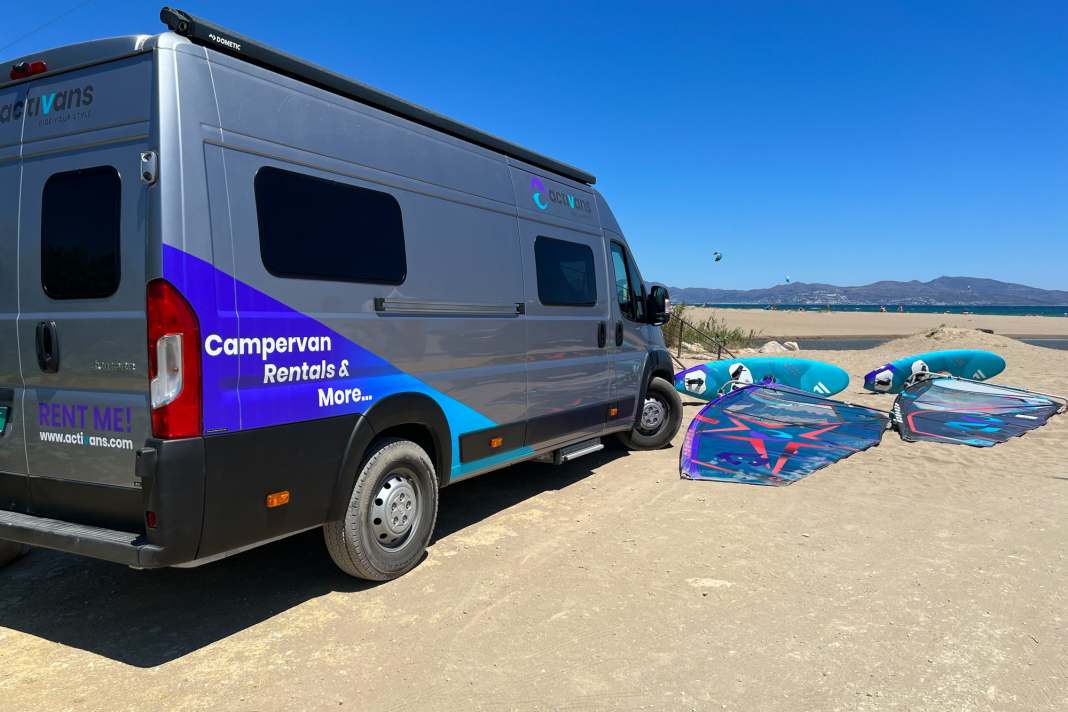 Activans offers motorhomes for hire including windsurfing equipment