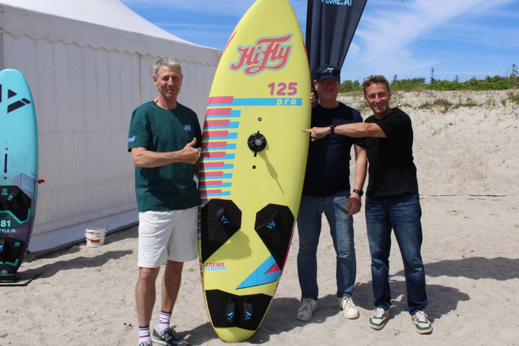 The team behind the new HiFly board: Peter Bichler and Hinrich Stürken from HiFly with WeOne shaper Gerhard Scharl (from left)