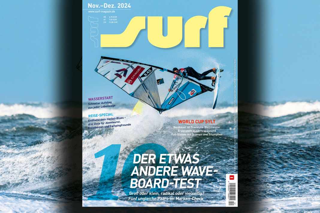 Auf dem surf-Cover feiert Victor Fernandez eine Schaumparty auf Sylt, fotografiert von John Carter