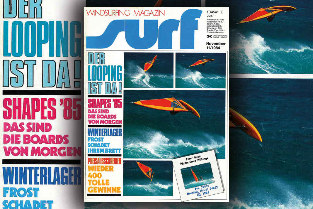 Die Sequenz eines der ersten Loopings schafft es aufs surf-Cover. Peter Boyd sprang, Steve Wilkings hielt den historischen Moment mit der "Motorkamera" fest - was auch immer das war.