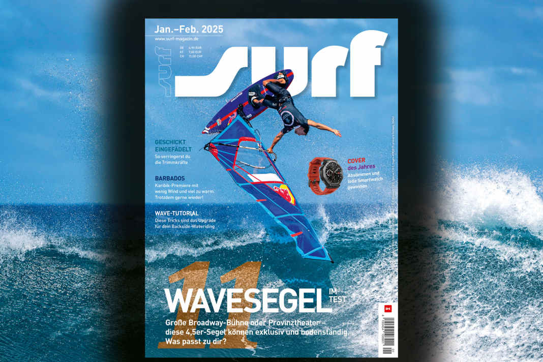 Auf dem Cover der ersten surf-Ausgabe 2025: Stylemaster Kai Lenny im Kunstflug über Ho’okipa