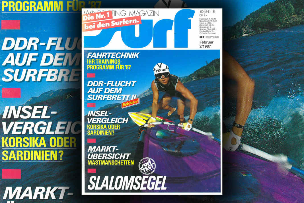 Titel-Held Jeff Caspar fuhr schon damals nur mit Helm - fürs surf-Cover an der Gorge fotografiert von Sun Star.
