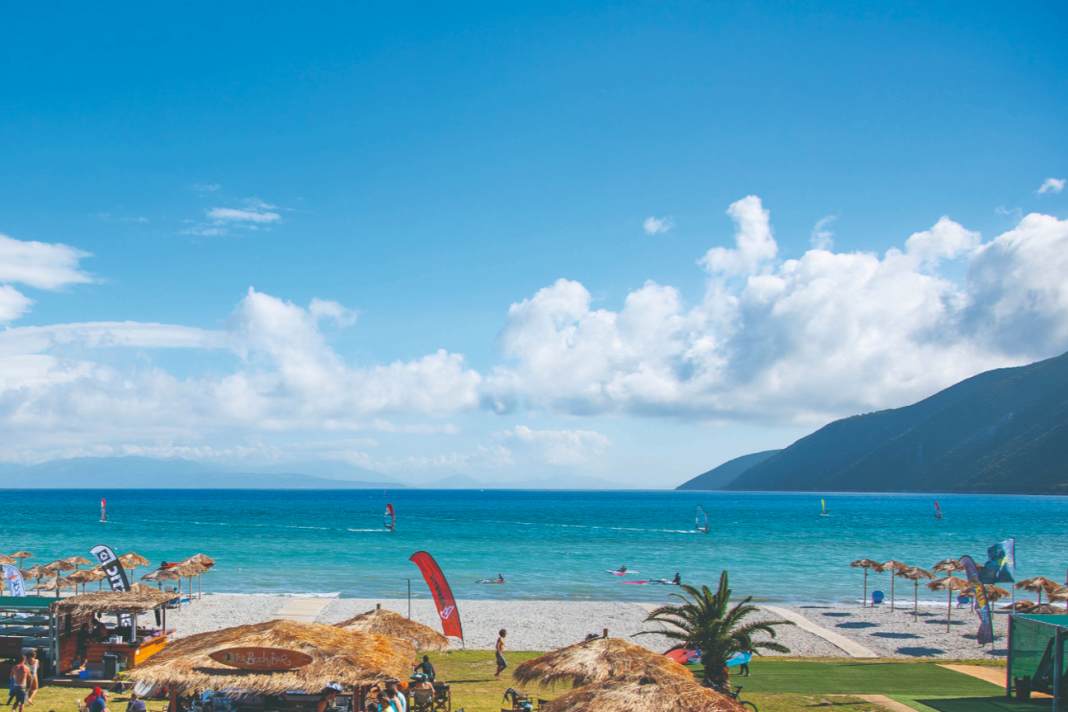 Vasiliki is framed by mountains on three sides