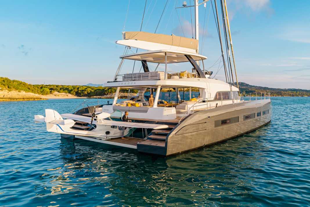 Space giant: With a width of eleven metres, the 23.28-metre Lagoon flagship offers plenty of space for family and friends.  There is even a parking space for an aircraft tender