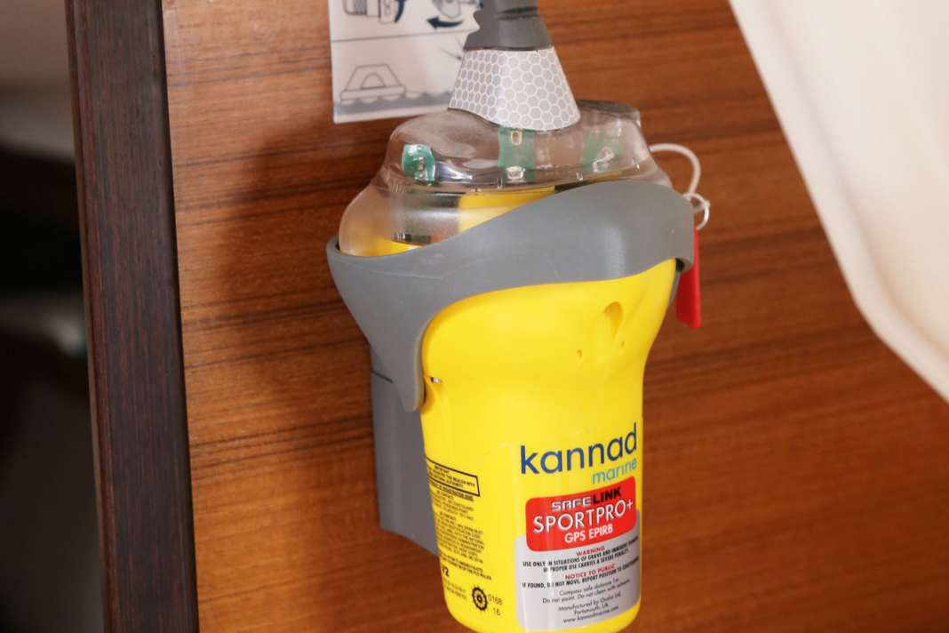 An Epirb radio beacon mounted on the bulkhead