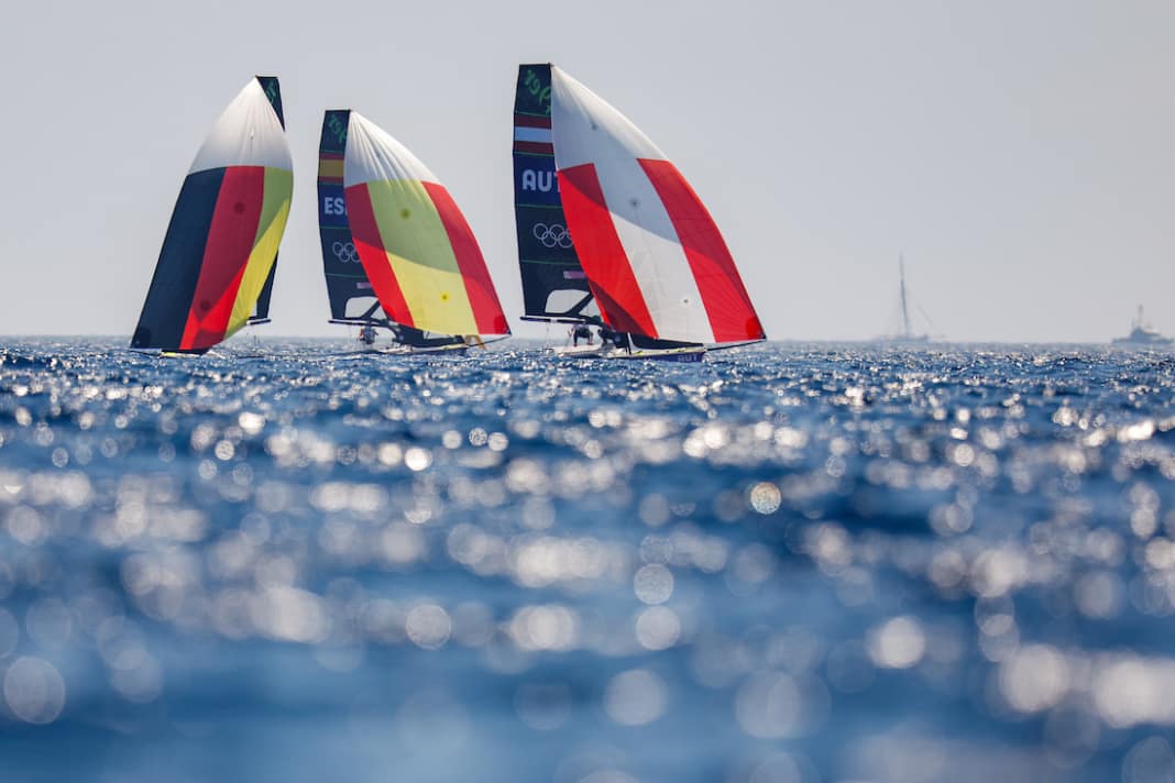 Olympic 49er crews training in the bay of Marseille