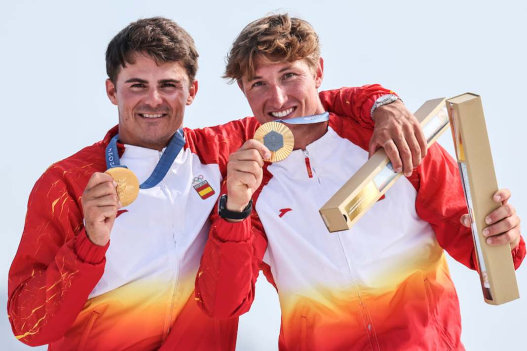 Diego Botin and Florian Trittel enjoy their 49er gold