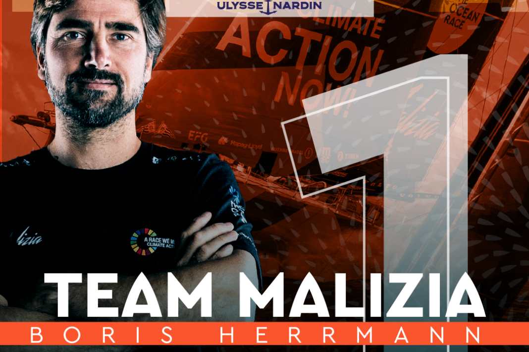 Das Siegerplakat für Boris Herrmann und sein Team Malizia nach dem Triumph auf der Königsetappe