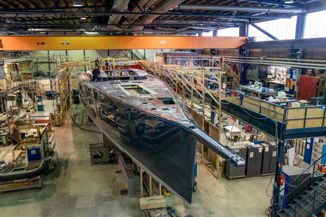 Baltic 110: The 33.50-metre-long carbon-slide is due to float in the Finnish Baltic Sea in May. The bowsprit was laminated as part of the hull mould