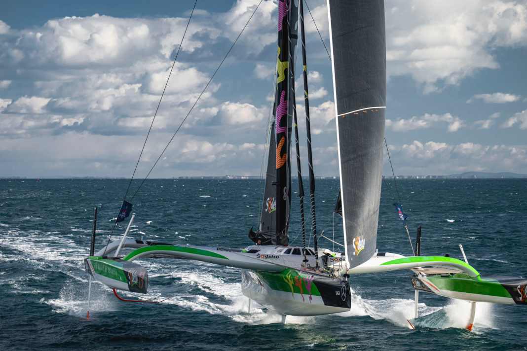 Here, "Sodebo Ultim 3" is in action at the Arkéa Ultim Challenge Brest at the beginning of the year.