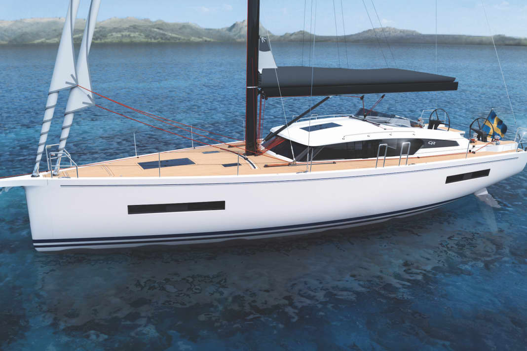 Striking appearance. The cabin superstructure with deck saloon is quite high, and its flanks are drawn far back as high coamings. The foredeck, on the other hand, remains completely uncovered