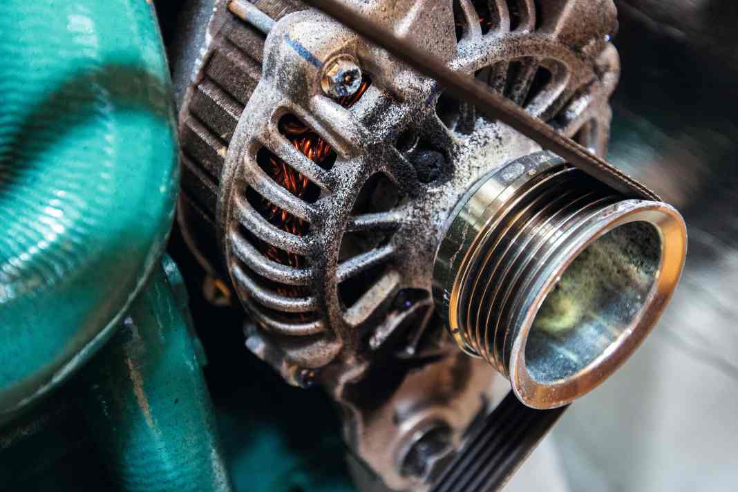 1. visual inspection for wear The V-belt drives the cooling water pump and alternator. Black dust indicates increased wear if the belt pulleys are corroded or not exactly aligned
