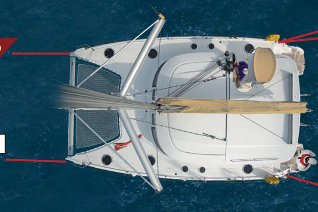 1. stendere entrambe le cime d'ormeggio sugli scivoli e giocherellare un po' per togliere la tensione dalle cime d'ormeggio. In questo modo è più facile rimuoverle dalle gallocce. Mollare gli ormeggi e tirare la cima di poppa sottovento.