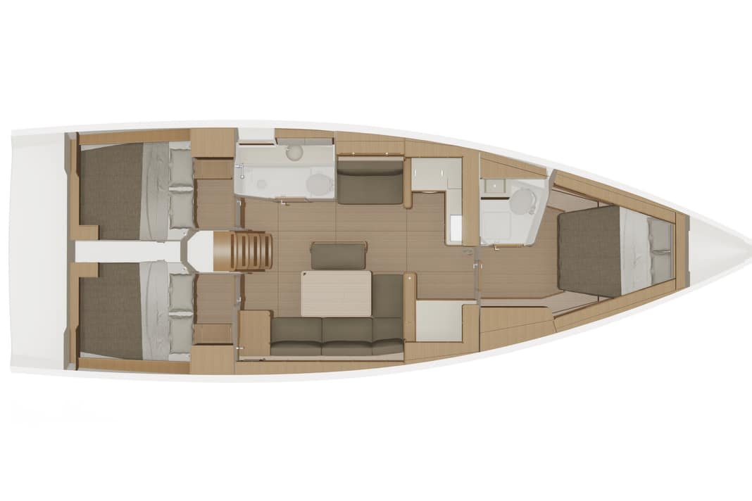 Dufour 430 Grand Large, Version mit drei Doppelkabinen und zwei Nasszellen