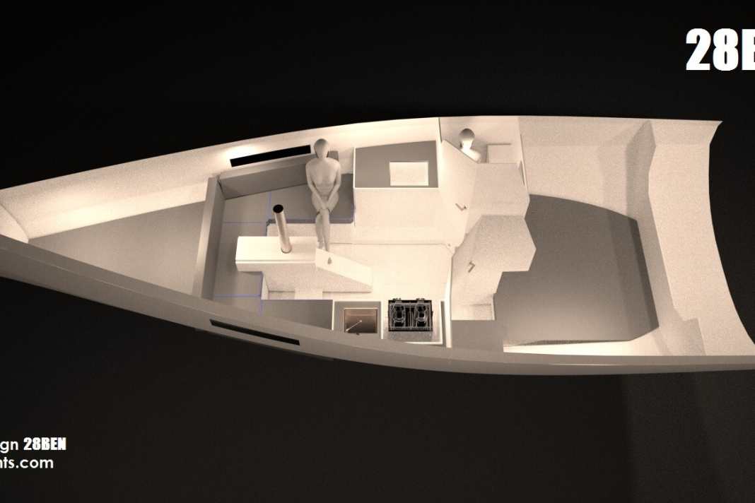 Berths in the bow and stern and a separate wet room