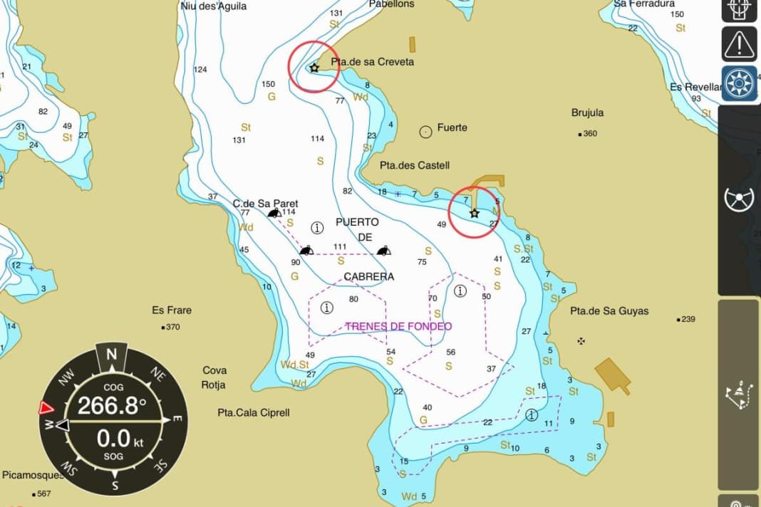 Vergleich die Hauptbucht von Cabrera in der Darstellung bei iSailor. Das nötigste ist da, Detailinfos gibt es nicht