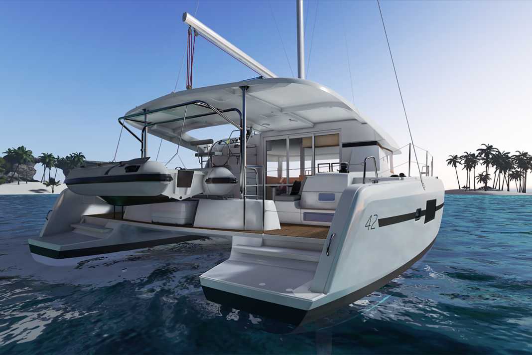 Lagoon 42: The guest cockpit is generously covered with a fixed bimini