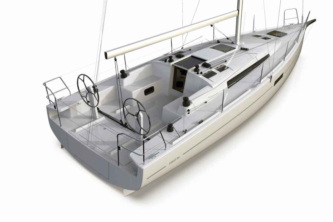 Il layout per l'utilizzo in regata sportiva. Gli elementi posteriori delle dighe possono essere rimossi, così come il tavolo del pozzetto. In questo modo l'equipaggio ha più spazio per lavorare