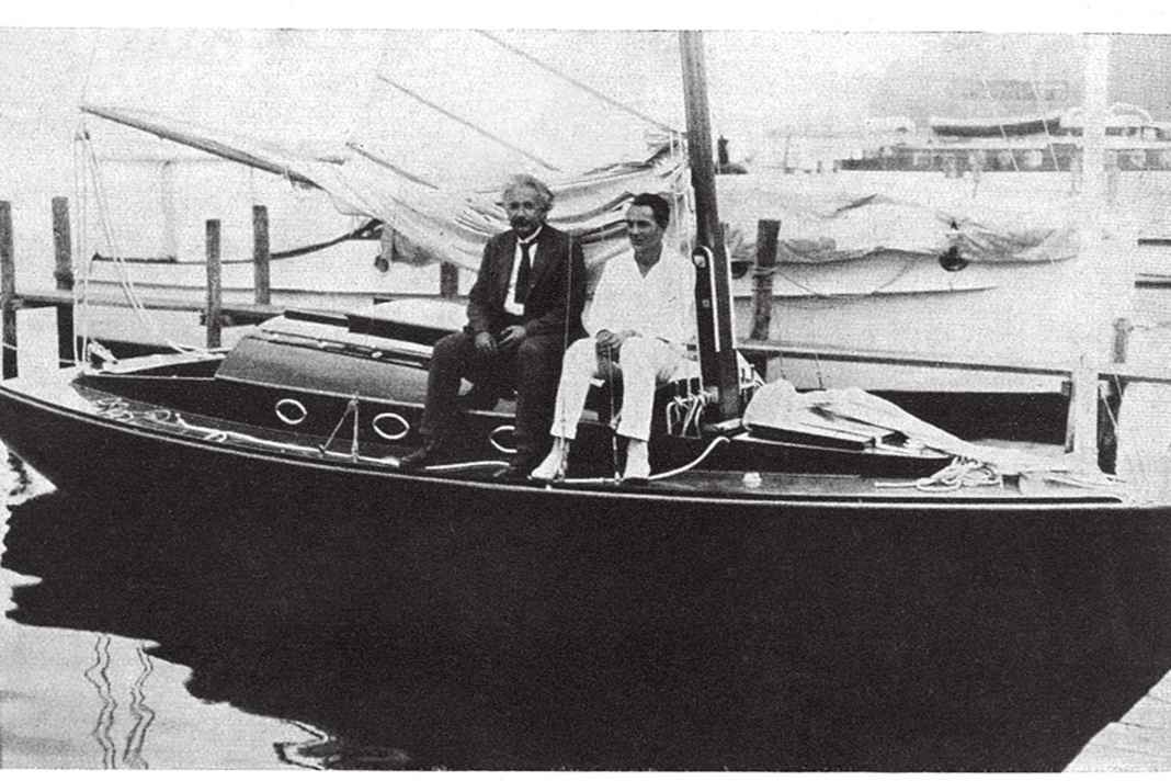 Prof Albert Einstein on board his dinghy cruiser, which was given to him by friends