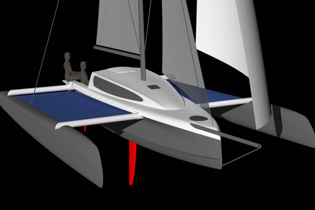 Le design VPLP présente des formes de coque élancées et orientées vers la performance. La dérive du fuselage central est rattrapable