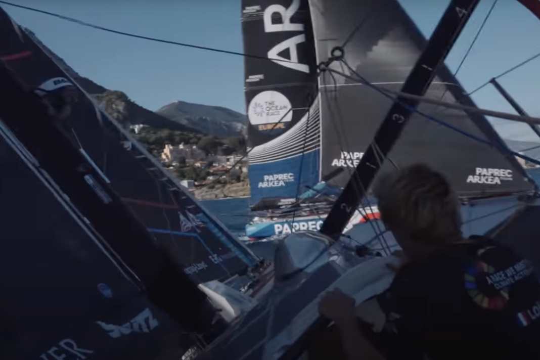 Enge Situation zwischen "Paprec Arkéa" und "Malizia – Seaexplorer" kurz nach dem Nizza-Start.