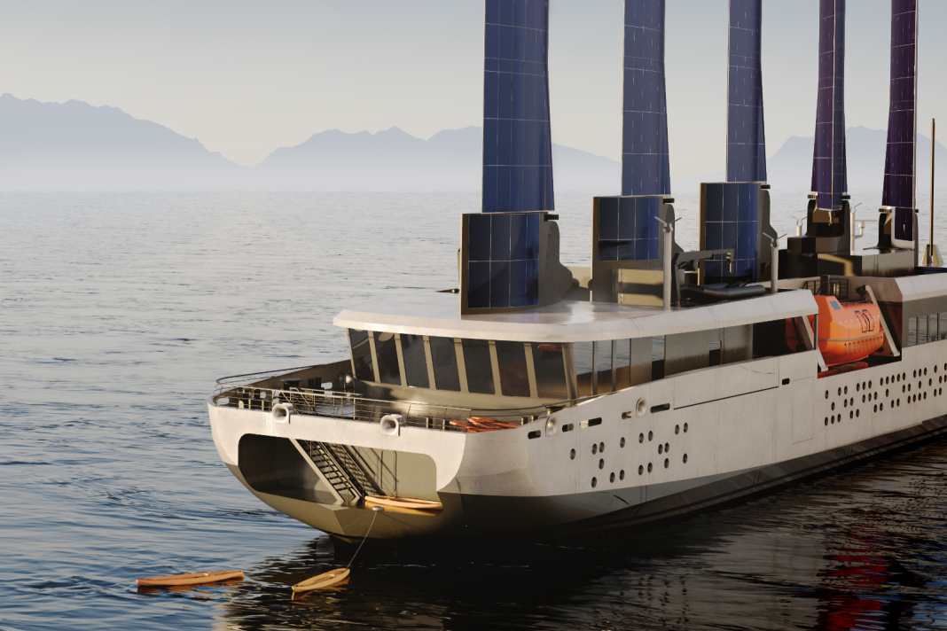 Das Flügelrigg aus Alu und mit Solarpaneelen entwickelte das bretonische Start-up Cormoran gemeinsam mit dem Konstruktionsbüro Ship-ST.