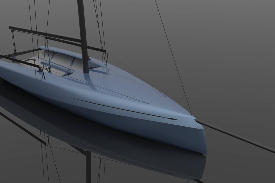 Radikale Formensprache von Juan K Yacht Design. Negativer Bugsteven, stark eingezogenes Deck, harte Chines am Heck