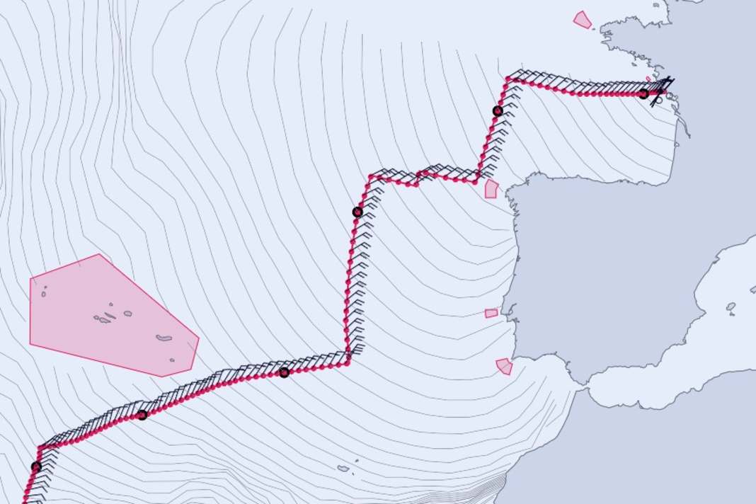 Anfangs wenig Wind und bis zu den Azoren wenige Manöver - so sieht das Dorado-Routing nach dem US-amerikanischen GFS-Modell aus