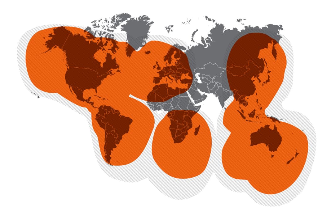 Globalstar network coverage: Even if the provider has not positioned its 48 satellites with worldwide coverage and predominantly over land, the network still offers usable services on the Atlantic