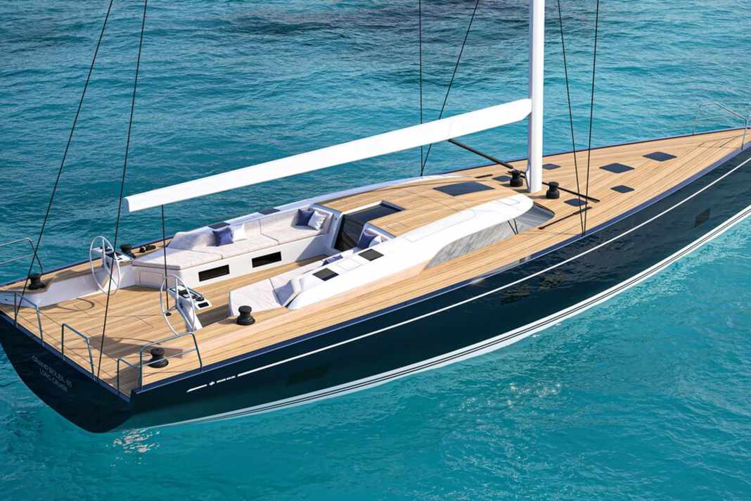 65 Long Cruise. With bowsprit, the Polli crack measures 21.60 metres
