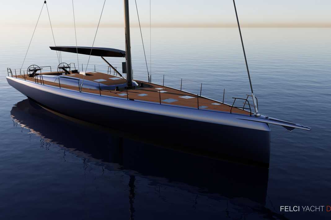 Cautiously radical: Felci gave the 24 metres round chamfered hull edges, a full bow with a kink in the vertical stem and a slightly constricted stern without hard chines.