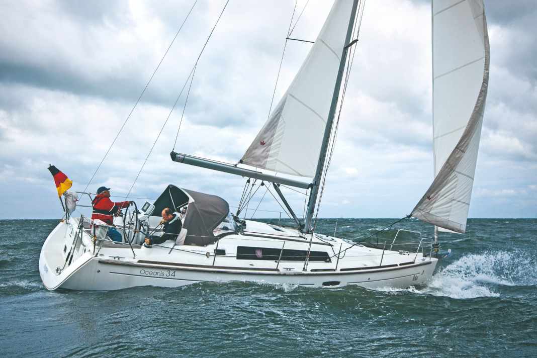 Turning both ways: If the yacht is sailing on a half-wind course, as shown here, the helmsman will tack slowly