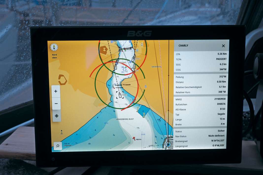 Inform: The transmitted data can be used to identify the ships. The passing distance CPA indicates whether there is a risk of collision