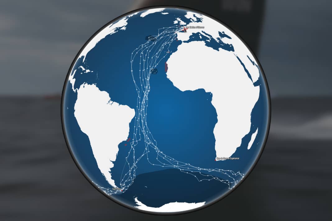 Viele Wege führen ins Ziel der Vendée Globe: Ausgewählte bisher bei der Weltumseglung gewählte Routen