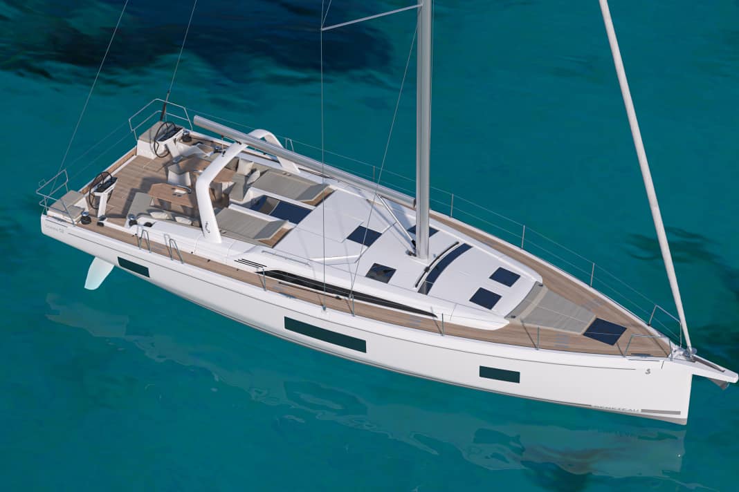 The mast is comparatively far aft. This enables a self-tacking jib as standard with a reasonably large sail area. The overlapping genoa is available as an option.