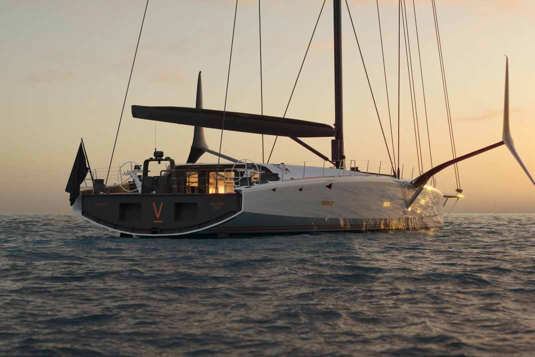 What a stunner: A 34 metre long semi-foiler came out of the hall at Baltic Yachts