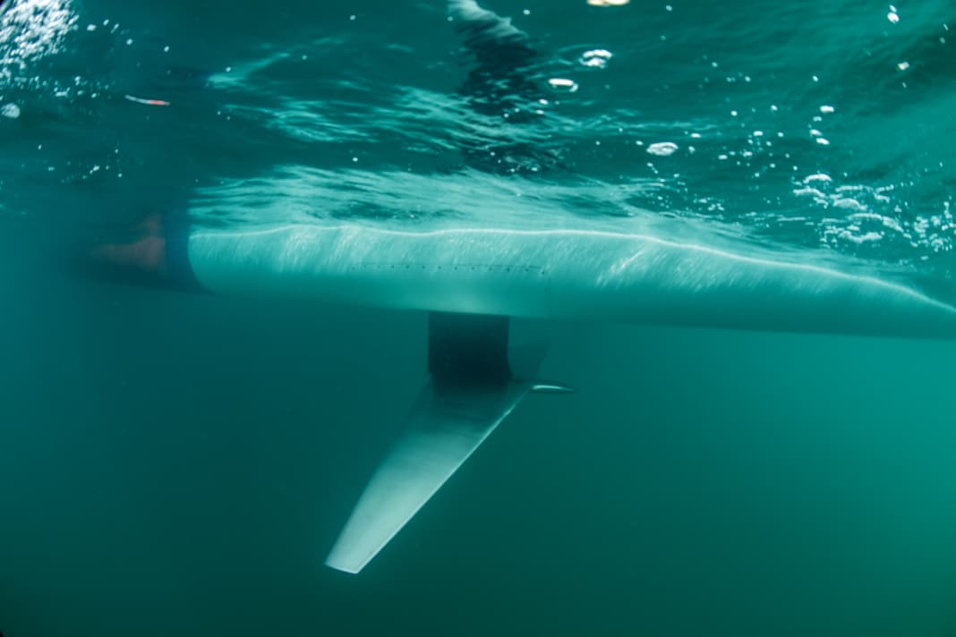 The latest test foil of the SailGP class during tests. It is milled from titanium, the torpedo-shaped stem at the bottom centre is the front of the wing