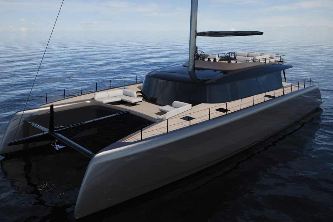 Le nouveau maxi-cat AC72 d'Advanced Yachts mesure 10 mètres de large et 21,75 mètres de long. | Rendus : Advanced Yachts