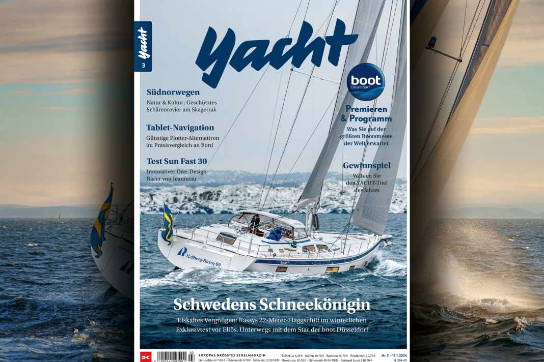 Die neue Hallberg-Rassy 69 auf winterlichem Test-Törn auf dem Cover