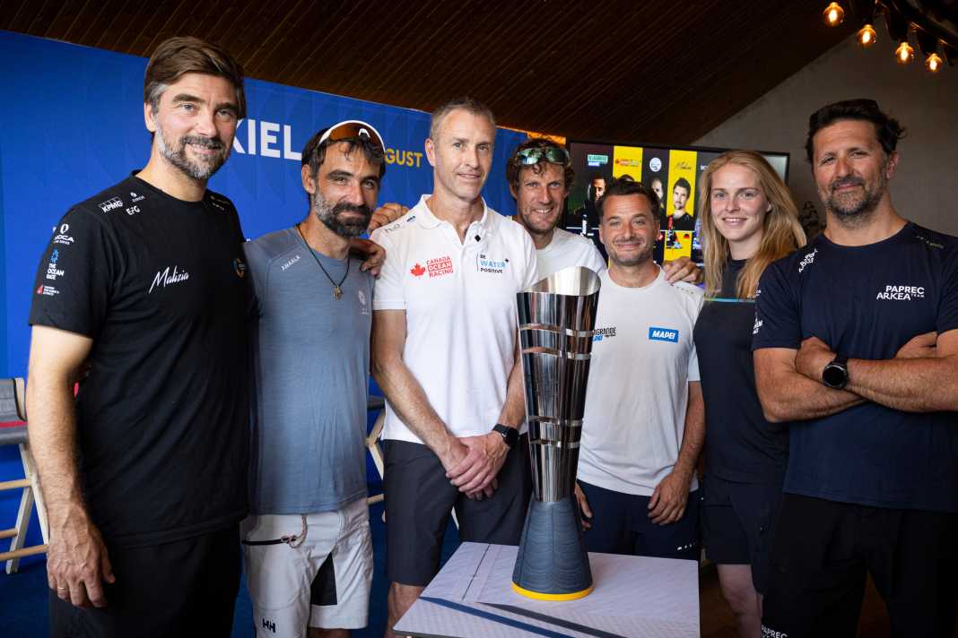 Die "Ocean's Seven": alle sieben Skipper fürs Ocean Race Europe und die Trophäe.