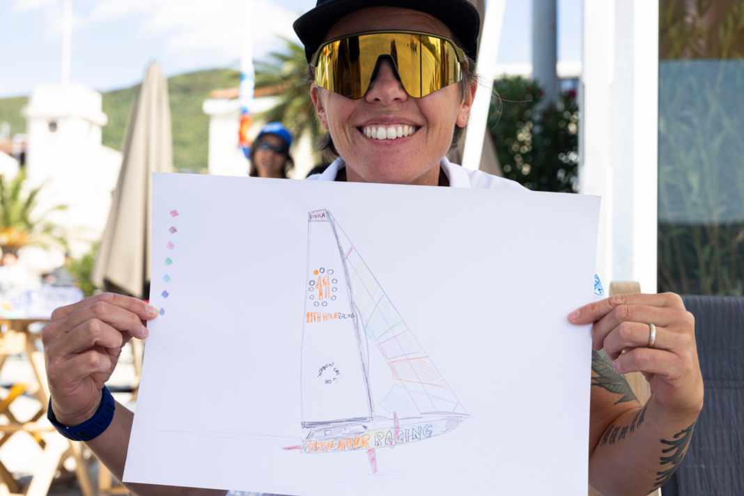 Here Francesca Clapcich has already painted what "Malizia" will look like as "11th Hour Racing" in the future during the Boka Bay week of the Ocean Race Europe...
