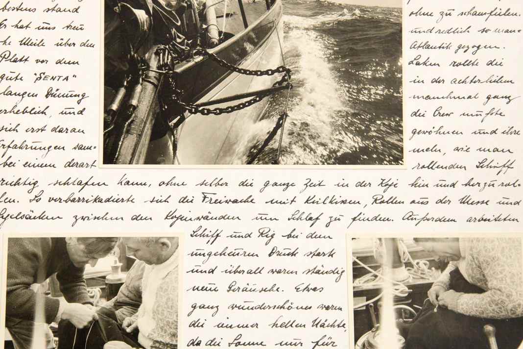Dans l'après-guerre, cette documentation sur un voyage en mer à bord du "Senta" a été rédigée à la main et illustrée par des photos de la vie quotidienne à bord.