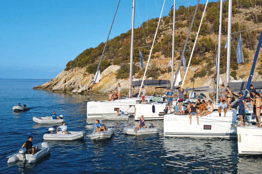 Flotilla of the sailing community Soul Sailing Crew. Celebrating together after sailing is part of the programme