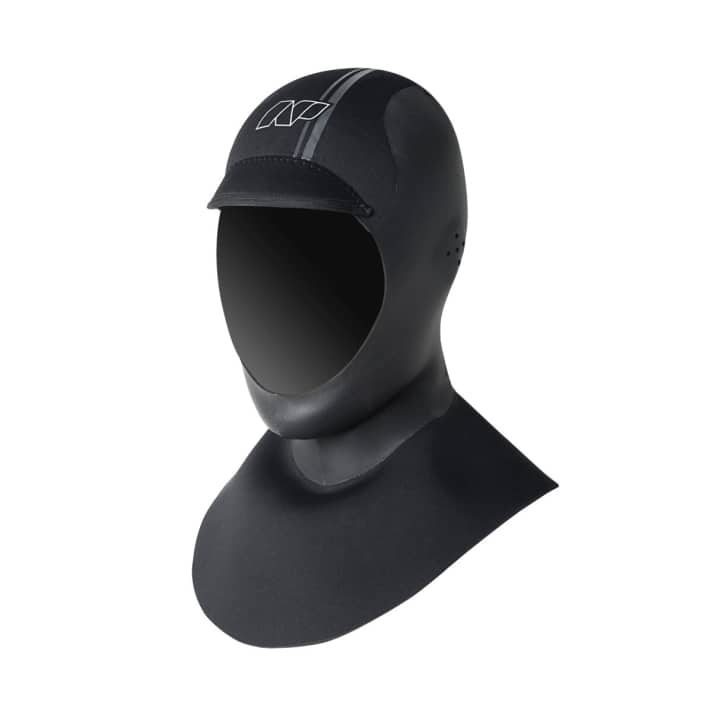 The neck brace is slid under the neo and prevents water from penetrating.