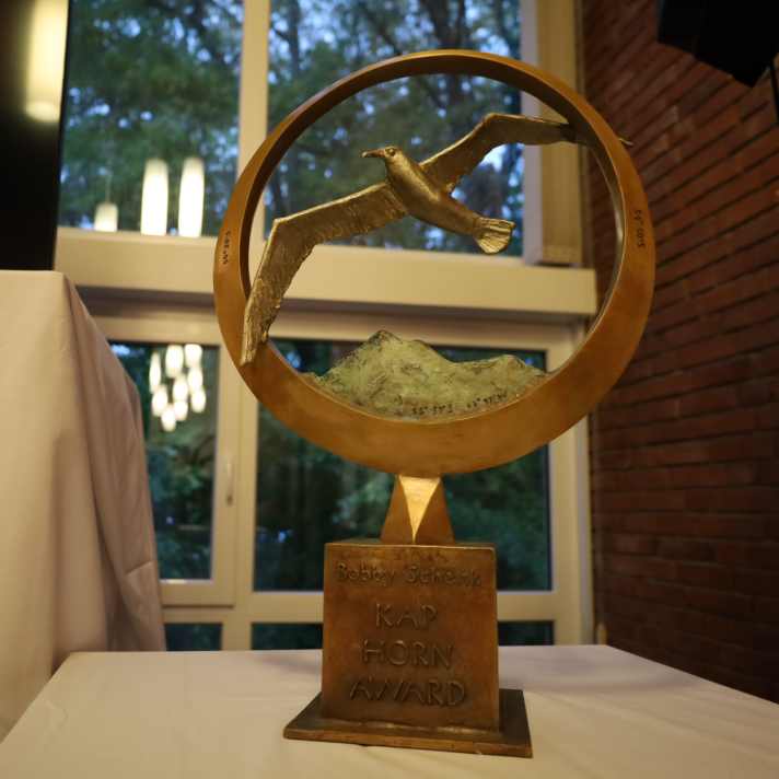The "Bobby Schenk Cape Horn Award" is a travelling trophy for sailors who pass the stormy Cape far from land.