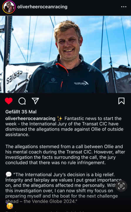 Hocherfreut: Erste Reaktion des Skippers auf die Entscheidung