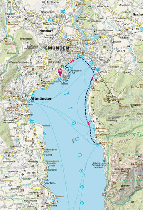 The SUP tour on Lake Traunsee on the map